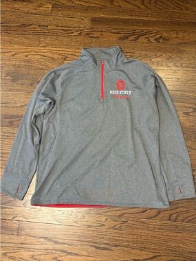 Authentic Apparel Grey Red Ohio State Buckeyes Longsleeve Thumbhole Quarter Zip